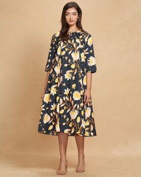 floral print pleated a-line tunic