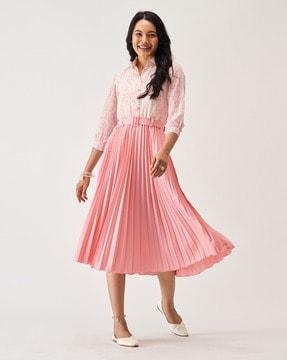 floral print pleated fit & flare dress