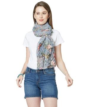 floral print pleated scarf