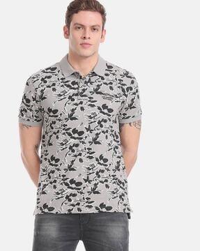 floral print polo t-shirt with branding