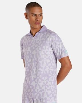 floral print polo t-shirt with logo applique