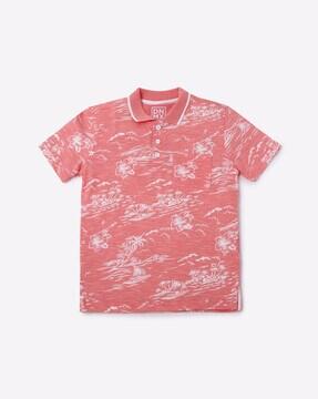 floral print polo t-shirt with patch pocket