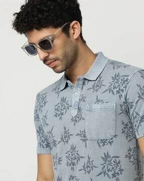 floral print polo t-shirt with patch pocket