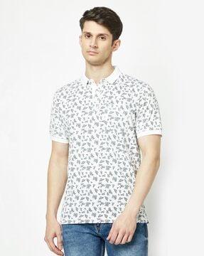 floral print polo t-shirt with patch pocket