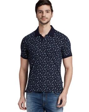 floral print polo t-shirt with patch pocket