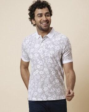 floral print polo t-shirt with short sleeves