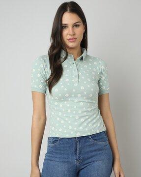 floral print polo t-shirt