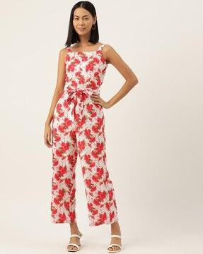 floral print polyester jumpsuit