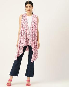 floral print polyester long sleeveless shrug