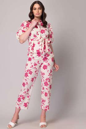 floral print poplin cotton top and pants co-ord set - white