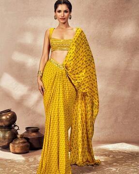 floral print pre-stitched georgette saree