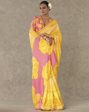 floral print raw silk saree