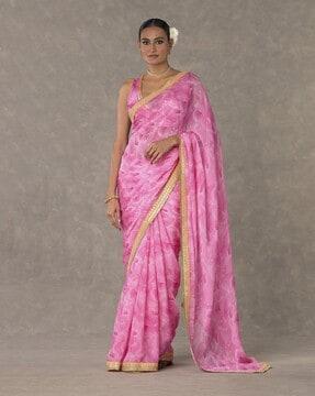 floral print raw silk saree