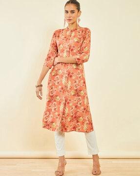 floral print rayon straight kurta