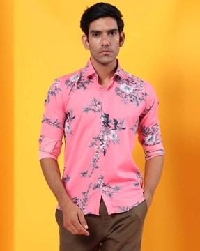 floral print regular fit full length shirt for men