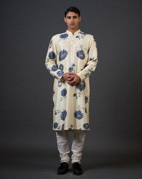 floral print regular fit kurta & churidar set