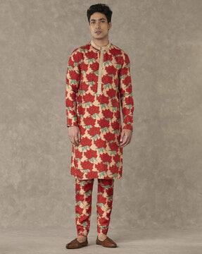 floral print regular fit kurta & pyjamas set