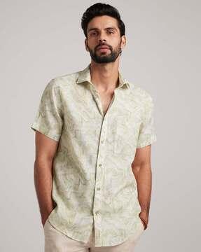 floral print regular fit linen shirt with patch pocket