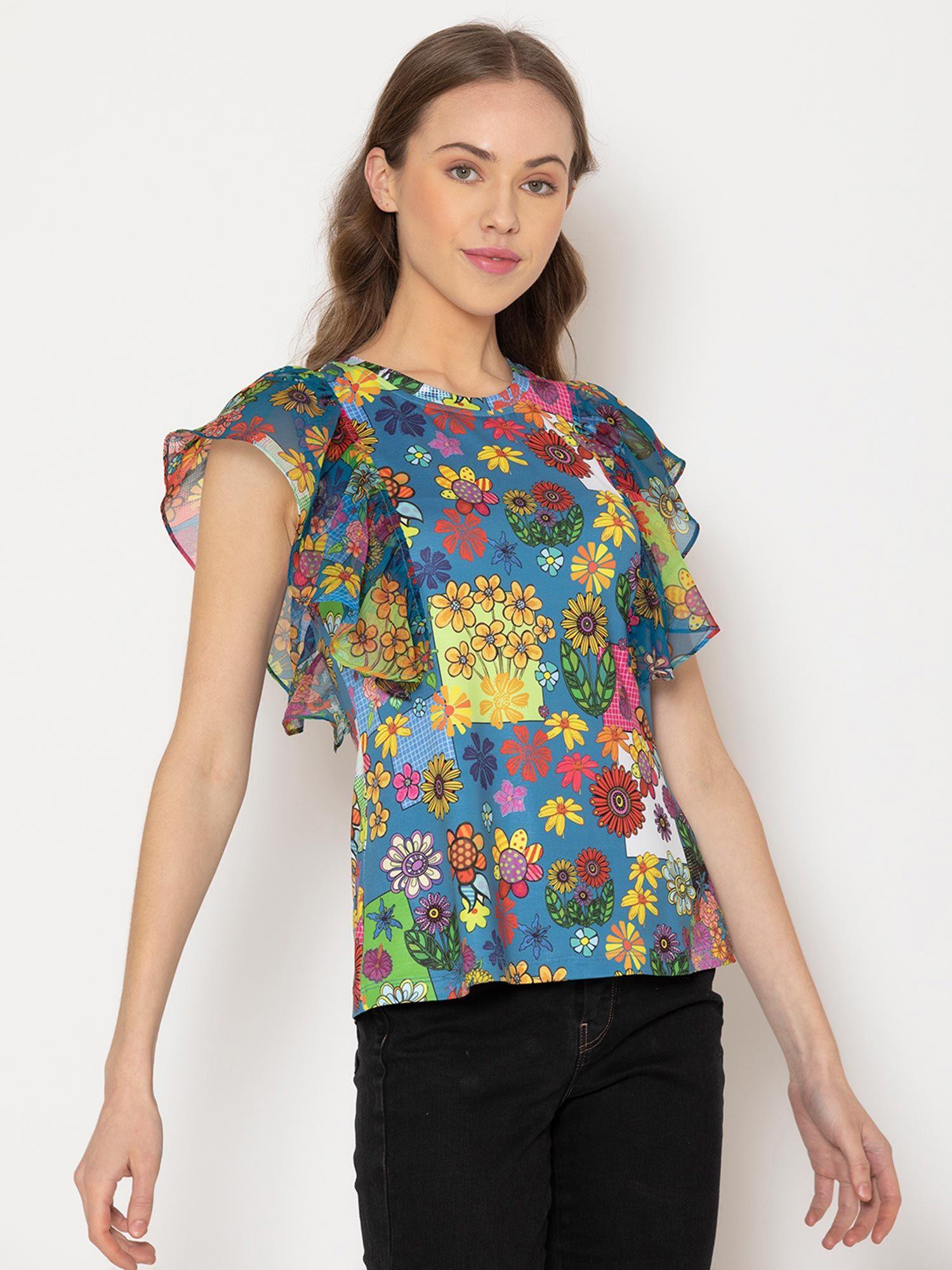 floral print regular top (xs)