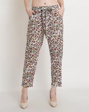 floral print relaxed fit flat-front trousers