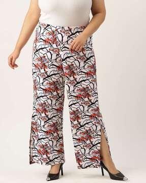 floral print relaxed fit palazzos with side slits
