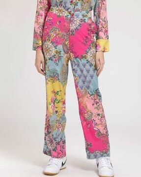 floral print relaxed fit trousers