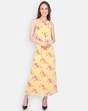 floral print round-neck a-line dress