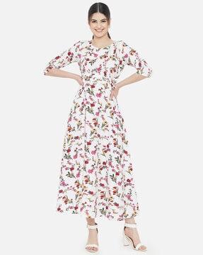 floral print round-neck a-line dress