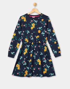 floral print round-neck a-line dress