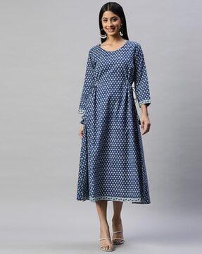 floral print round-neck a-line dress