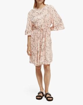 floral print round-neck a-line dress