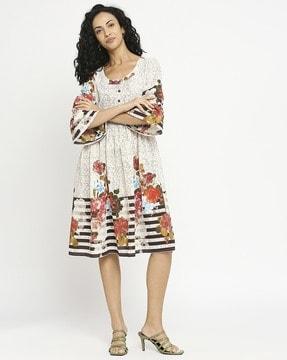 floral print round-neck a-line dress