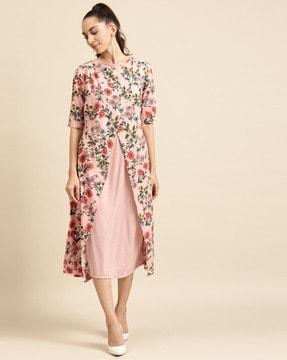 floral print round-neck a-line dress