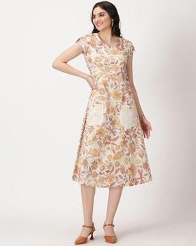 floral print round-neck a-line dress