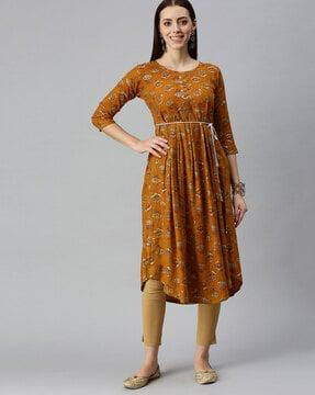 floral print round-neck a-line kurta