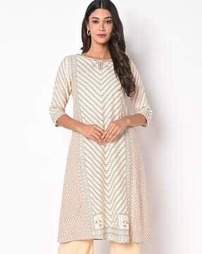 floral print round-neck a-line kurta