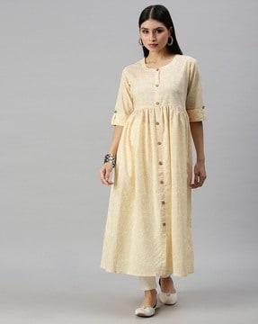 floral print round-neck a-line kurta