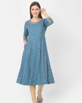 floral print round-neck a-line kurta