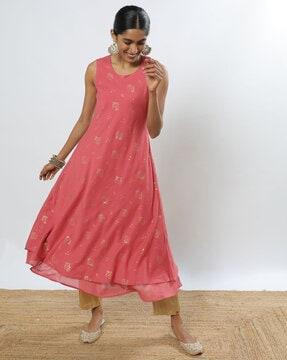 floral print round-neck a-line kurta