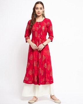 floral print round-neck a-line kurta