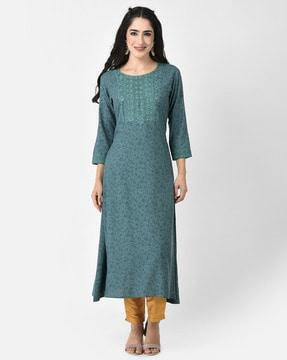 floral print round-neck a-line kurta