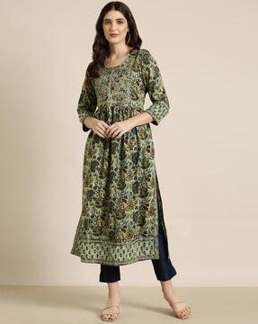 floral print round-neck a-line kurta