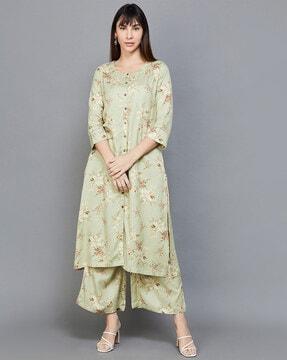 floral print round-neck a-line kurta