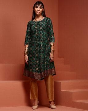 floral print round-neck a-line kurta