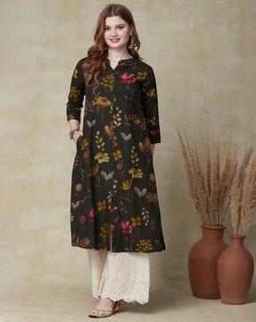 floral print round-neck a-line kurta