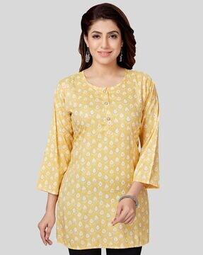 floral print round-neck a-line kurti