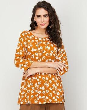 floral print round-neck a-line tunic