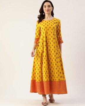 floral print round-neck anarkali kurta