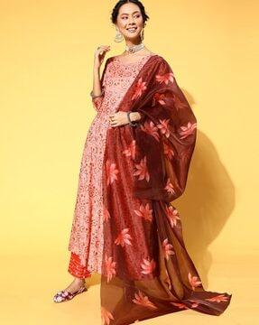 floral print round-neck anarkali kurta