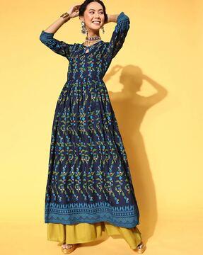 floral print round-neck anarkali kurta